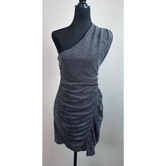Free People Malia Metallic One Shoulder Mini Dress Size S Black Silver Party NWT - Picture 3 of 8